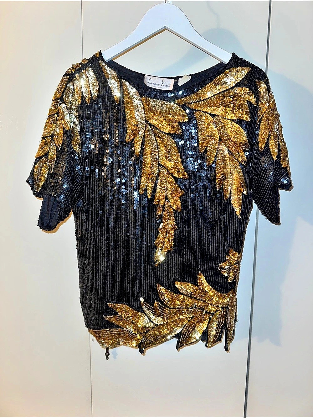 Vintage Ornate Sequin Top in Black & Gold
